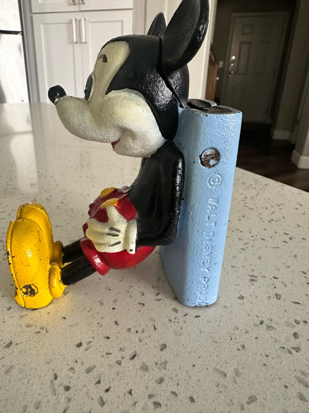 Vintage Mickey Mouse Cast Iron Doorstop - Black, Red & Yellow